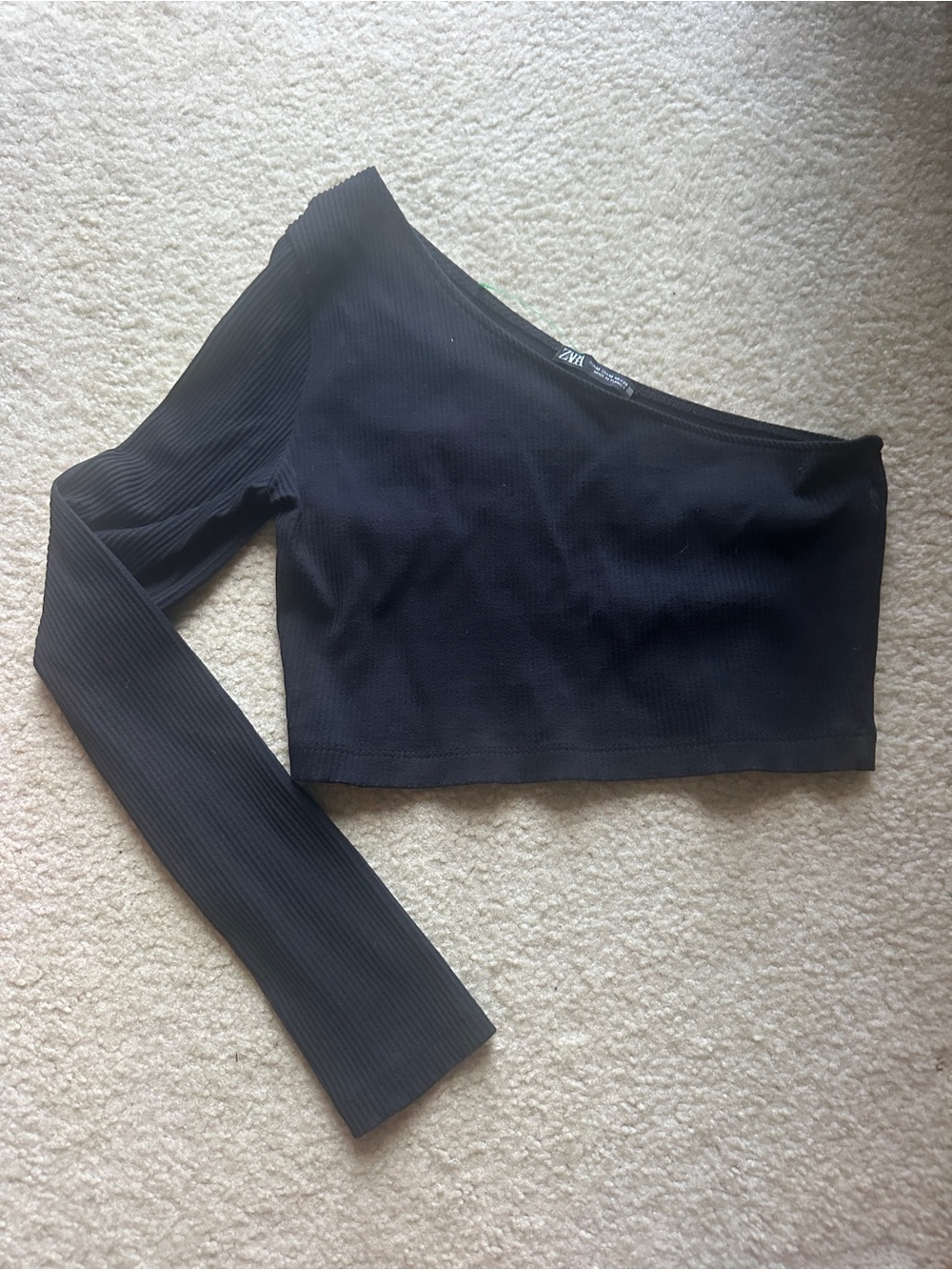 Zara Black One-Shoulder Ribbed Crop Top